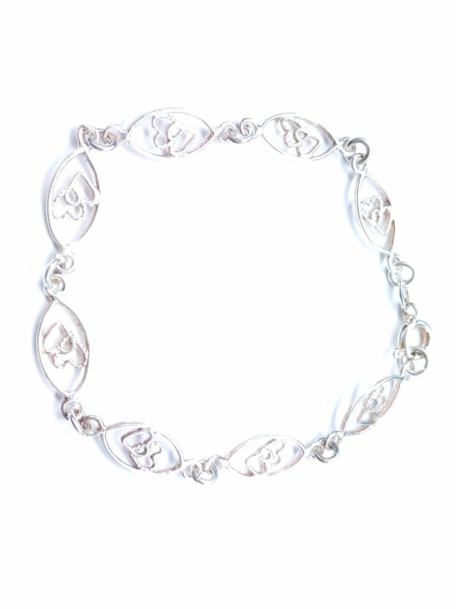 Elegant Heart Cable Link Sterling Silver Bracelet 7” 925 4