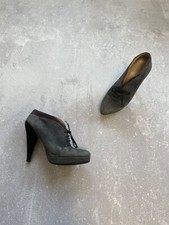 Prada Suede Lace-Up Platform Heels Gray Burgundy Trim High Heel Ankle Size 36