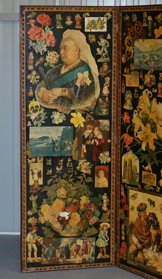 ORIGINAL QUEEN VICTORIA DECOUPAGE FOUR PANEL FOLDING SCREEN TOTALLY ORIGINAL - Image 2 of 4