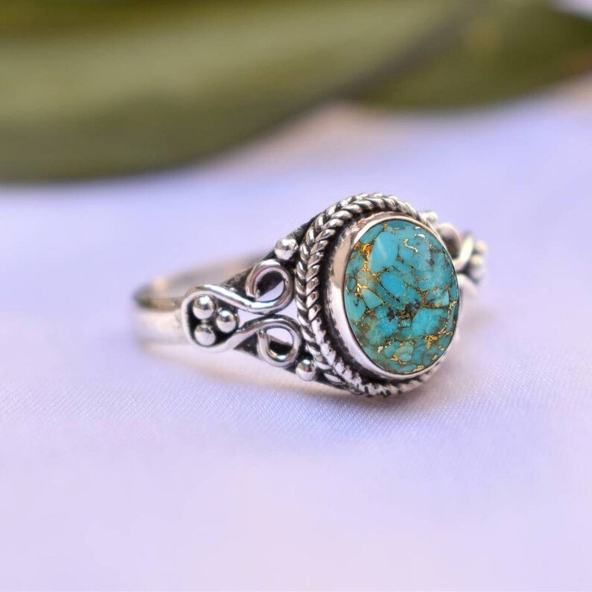 Blue Copper Turquoise Gemstone Ring 925 Sterling Silver Ring