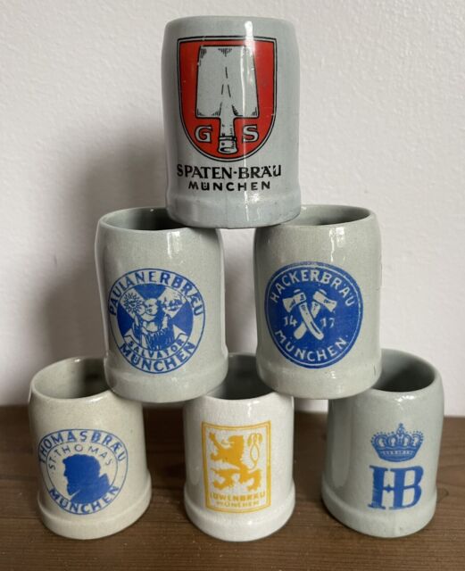 6 Mini German Beer Stein Mugs 2” Hackerbrau Thomasbrau HB Spatenbrau Munchen