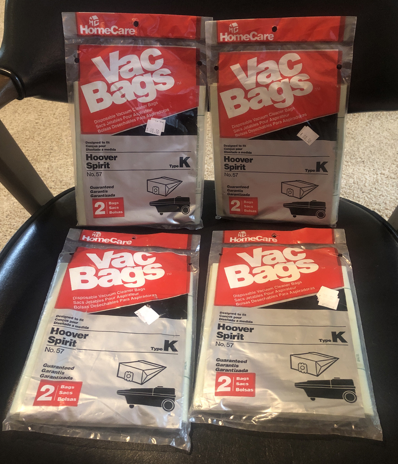 4 Packs Of 2 Hoover Spirit Type K 57 Vacuum Cleaner Bags (8 Bags