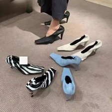 Women Square Toe High Heels Soft Pleated Elastic Thin Heel Pumps Party Shoes