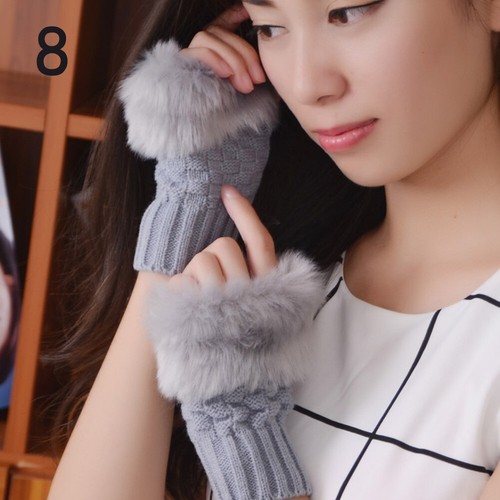 Women Winter Fluffy HalfFinger Fingerless Gloves Hand Arm Warmer Knitted Mitten☆ - Picture 20 of 22