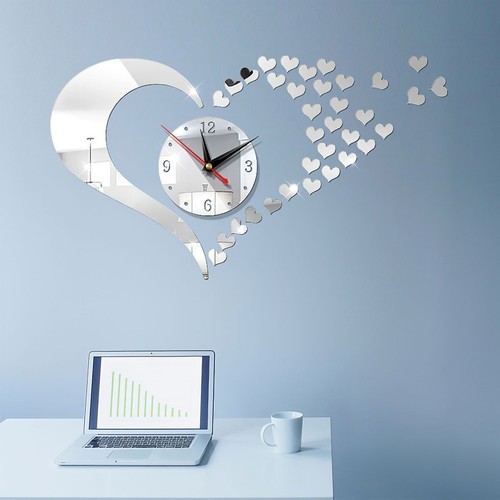 3D DIY Large Number Mirror Wall Clock Sticker Square Heart Decor for Home Office - Picture 19 of 19