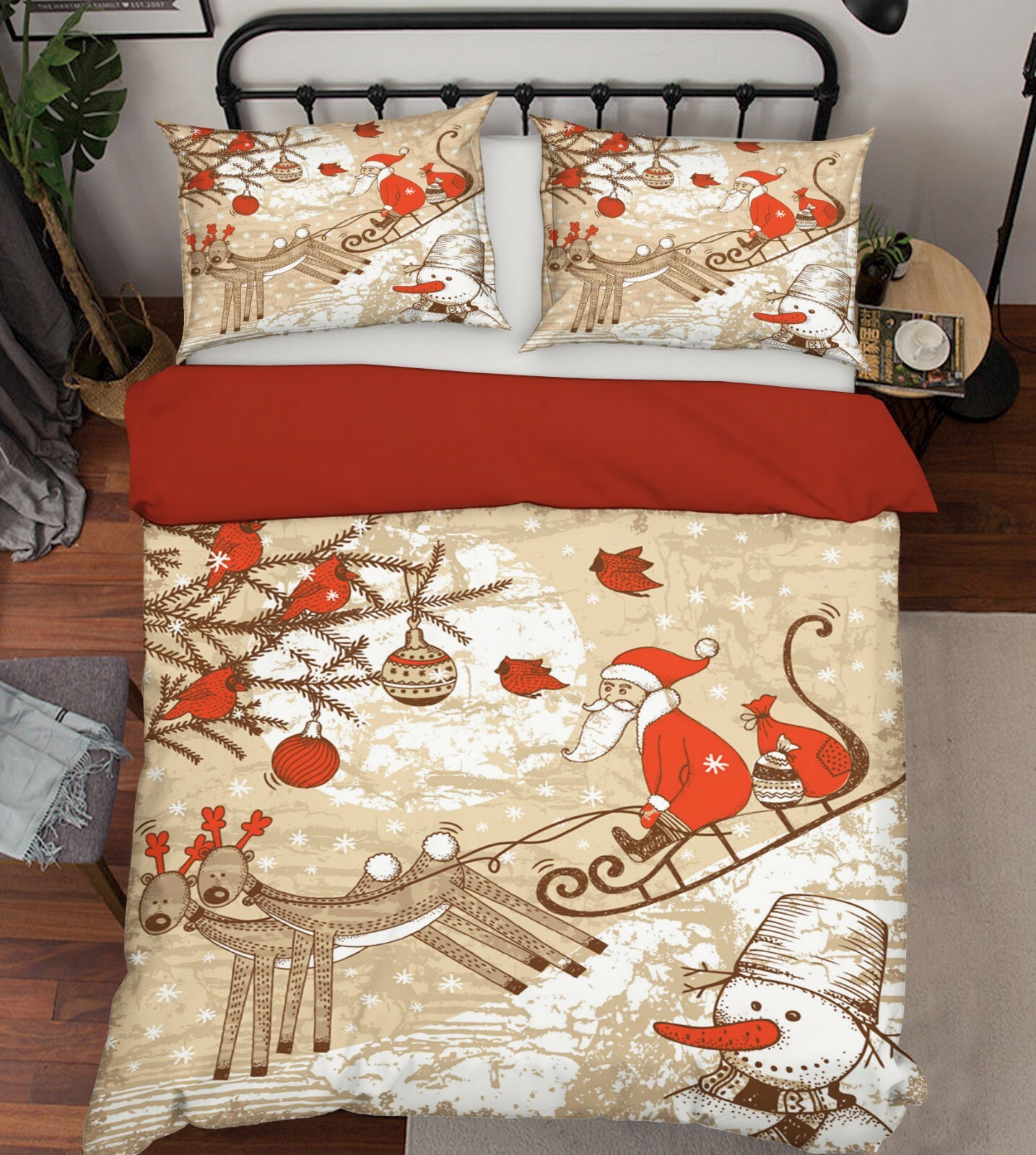 3D Reindeer Sleigh Santa N794 Christmas Bed Pillowcases Quilt Cover Duvet Amy eBay