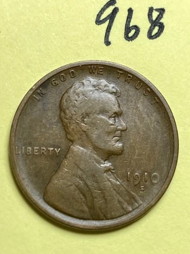 1910-S LINCOLN WHEAT CENT, low mintage date, "Fine" condition #968