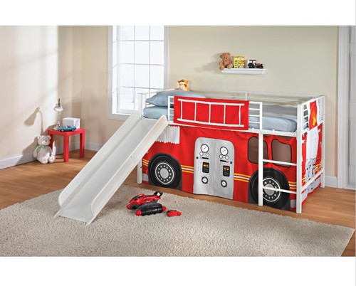Fire Truck Loft Bed Bunk Bed 7 Piece Curtain Set EUC