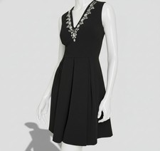 Tommy Hilfiger Women's Black Embellished Pleated Fit & Flare Dress Size: 6