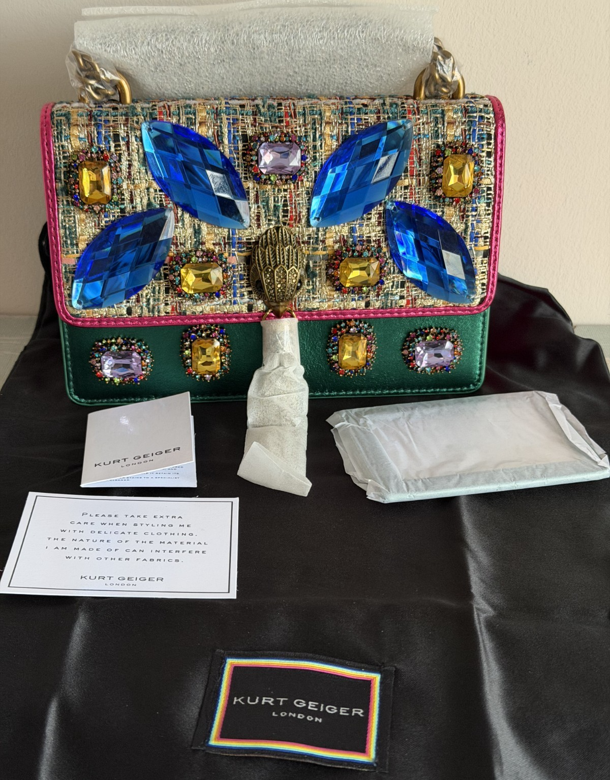 Kurt Geiger Small Shoreditch Cross Body Bag Leather Crystal Embellished RRP£299