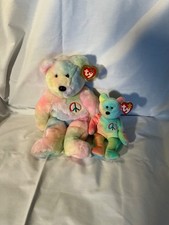 TY Beanie Buddy and Beanie PEACE the Ty-Dyed Bear - MWMT's