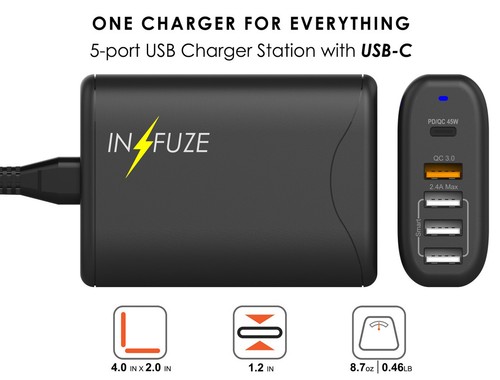5-Port Chargement Station 75W Charge Rapide 3.0 USB Type C pour Sonim XP5s XP8 - Photo 4 sur 7