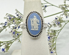 Vintage Wedgwood Goddess Diana the Hunter Blue Jasper Cameo RIng Sz6