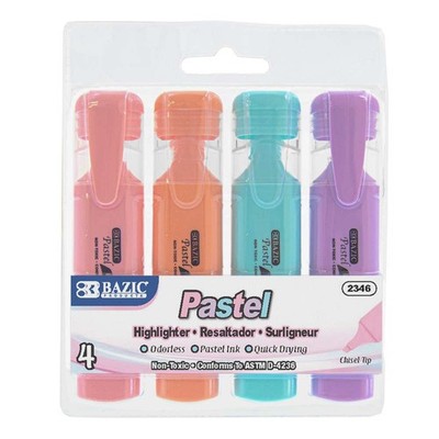 BAZIC Pastel Highlighters w/ Pocket Clip (4/Pack), pack of 24