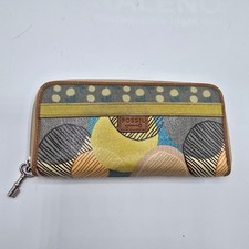 Fossil Key-Per Zip Around Clutch Wallet Multicolor Geometric Polka Dot Print