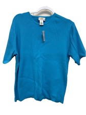 NEW  NWT Talbots Women Aqua Short Sleeve 100 Cotton Sweater 3XP