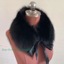 Real Black Fox Fur Collar Detachable with Ribbon Bow New Luxury Accessory