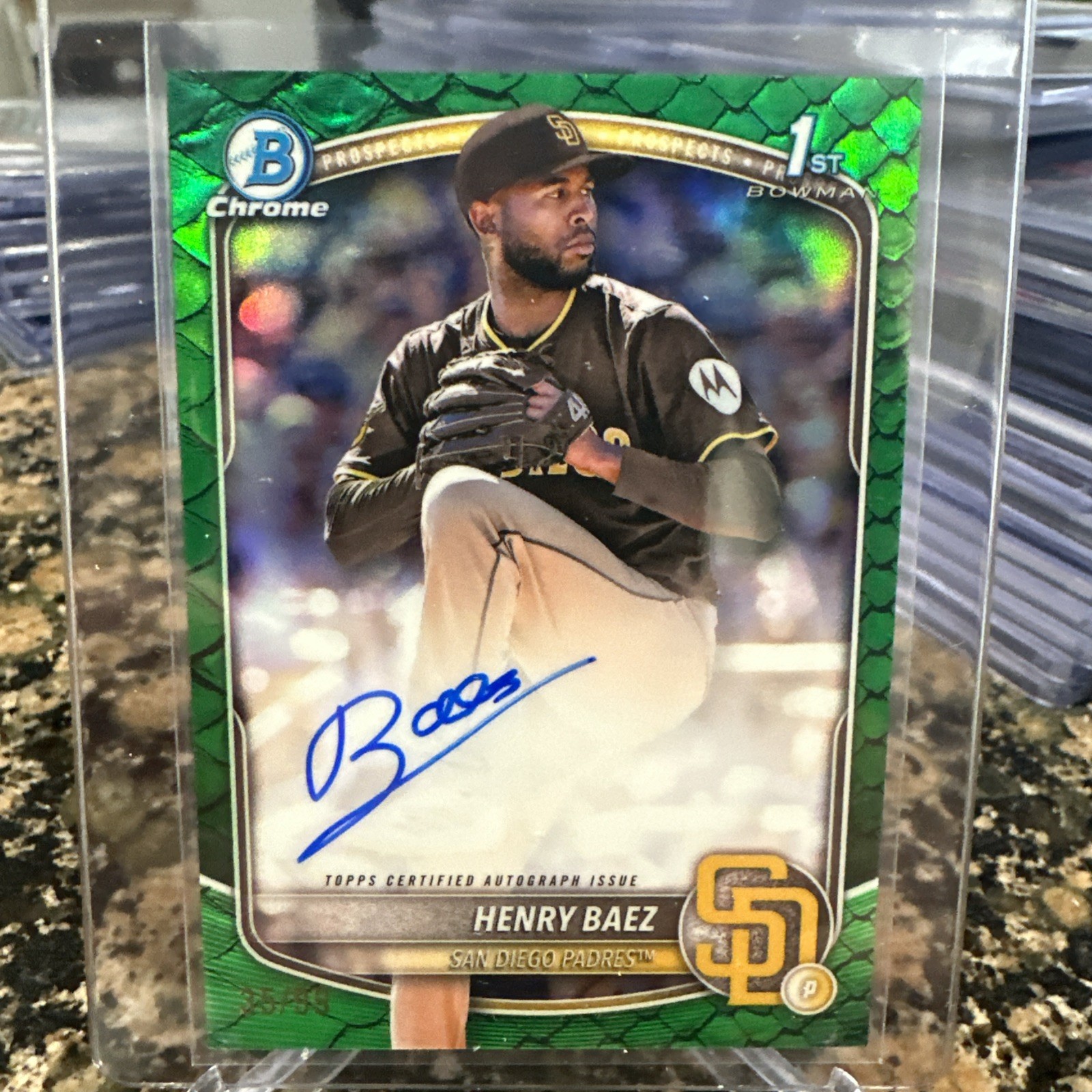 Henry Baez Green Reptilian Auto # /99 🔥 2025 Bowman Chrome 1st Autograph