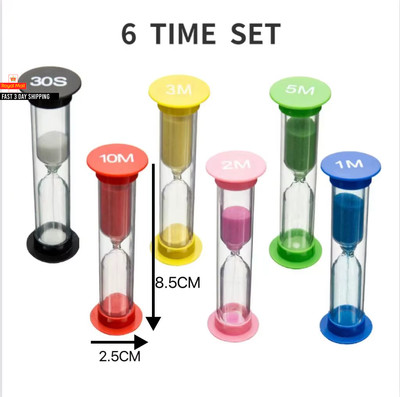 6 Stück Sanduhr Kunststoff Sanduhr Timer bunt Sandglass Sanduhr klein 30Sek