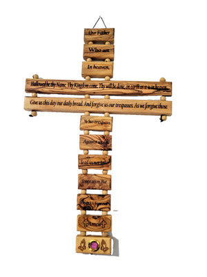 Our Father Lord's Prayer 16 Inc Wall Hanging Cross Olive Wood Holy Land Blessed