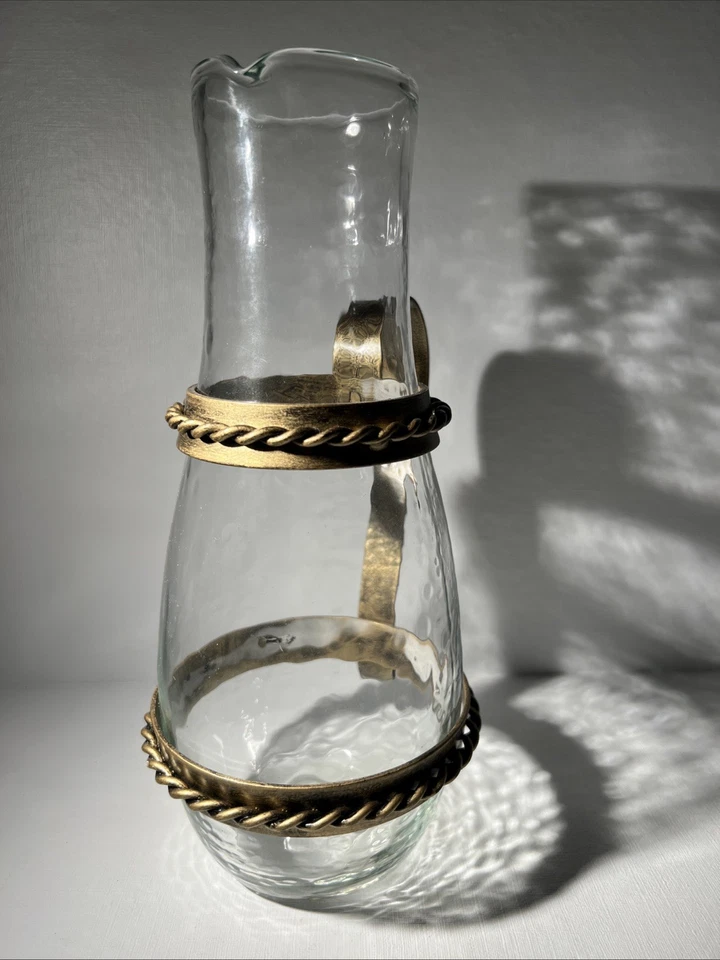 RF Home Fashion Rustic Wrought Metal And Clear Glass Pitcher Vase Hand Crafted - Image 4 of 4