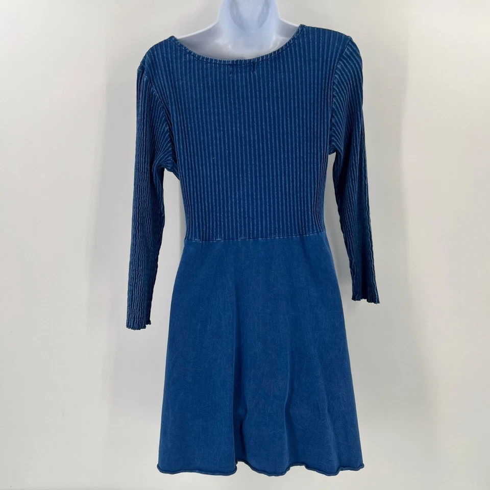 Vestido túnica Fenini grande azul acanalado tejido texturizado manga larga Lagenlook artístico Foto 2 de 4