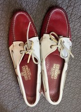 Vintage Sebago Docksides Leather Red White Men 6.5 / Women 8.5 Nautical Preppy