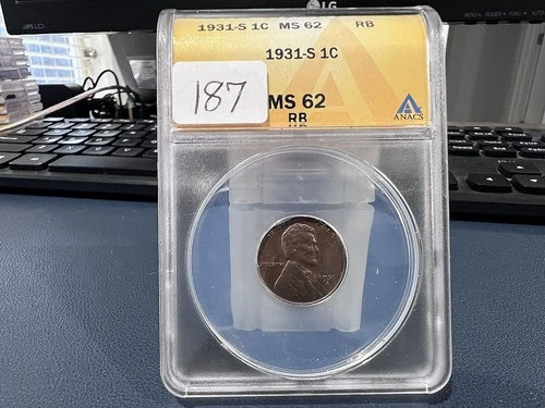 1931-S 1C Wheat Penny Lincoln Cent Anacs MS 62 RB Red Brown BETTER DATE (ABZ)