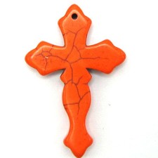 76mm orange turquoise cross pendant bead