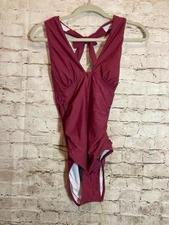 Cupshe Bathing Suit Womens Small Dark Mauve Tummy Control Ruched One Piece Tie