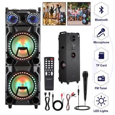 Dual 12" Subwoofer Heavy Bass Sound System Bluetooth Wooden Speaker USB/TF/TWS