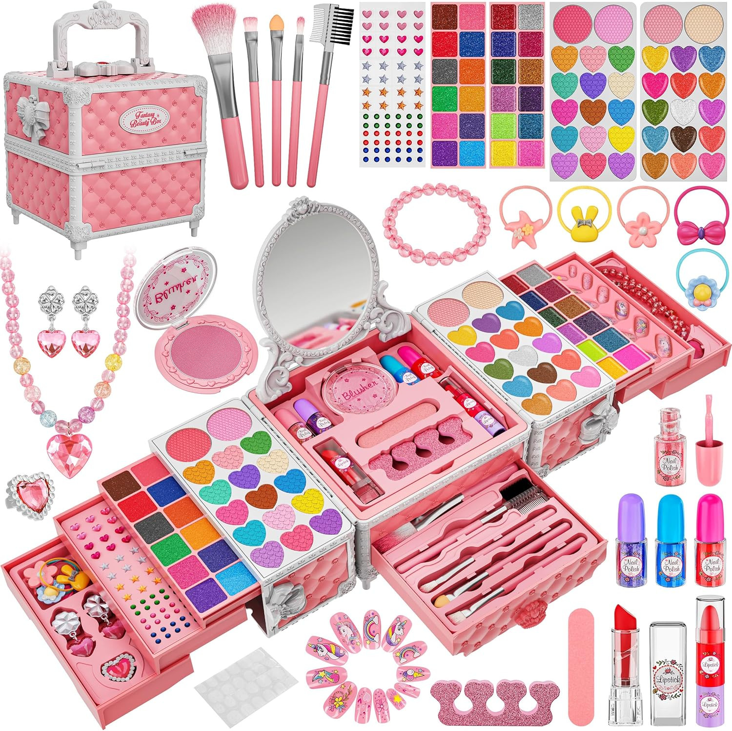 99 Piezas Kit de Maquillaje para Niños para Niñas, Juguetes de Princesa Juego de Cosméticos Lavables Reales con