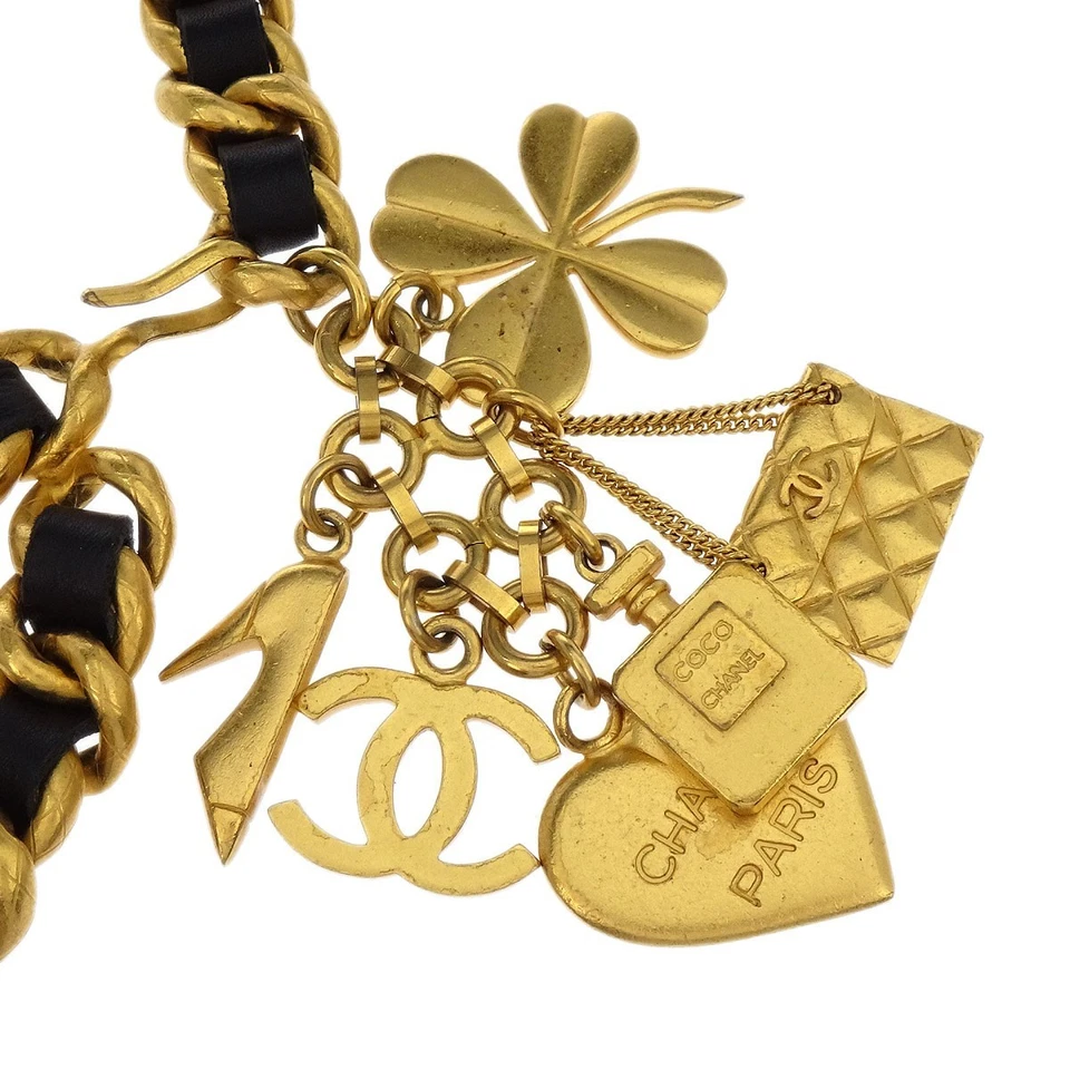 Cinturón Chanel Icon Cadena Dorado Cuero Negro 95A 186922 Foto 2 de 4