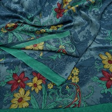 Vintage Sari Green Gray Pure Crepe Silk Printed Sarees 6yd Sewing Soft Fabric