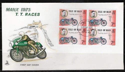 1¢ WONDER'S ~ ISLE OF MAN FDC  MANX 1975 T.T. RACES MOTORCYCLE TOPICAL ~ F127