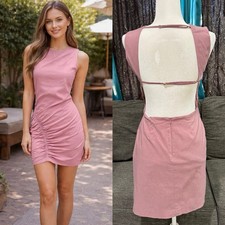Zara Womens Ruched Open Back Mini Dress Mauve Pink Sleeveless High Neck Size M