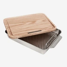 Ooni Large Stainless Steel Roasting Pan Pizza Oven Safe w/ Rack & Cutting Board