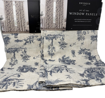 New Envogue French Country Toile Cottage Drapes Curtains 37'' x 96' Set of 4