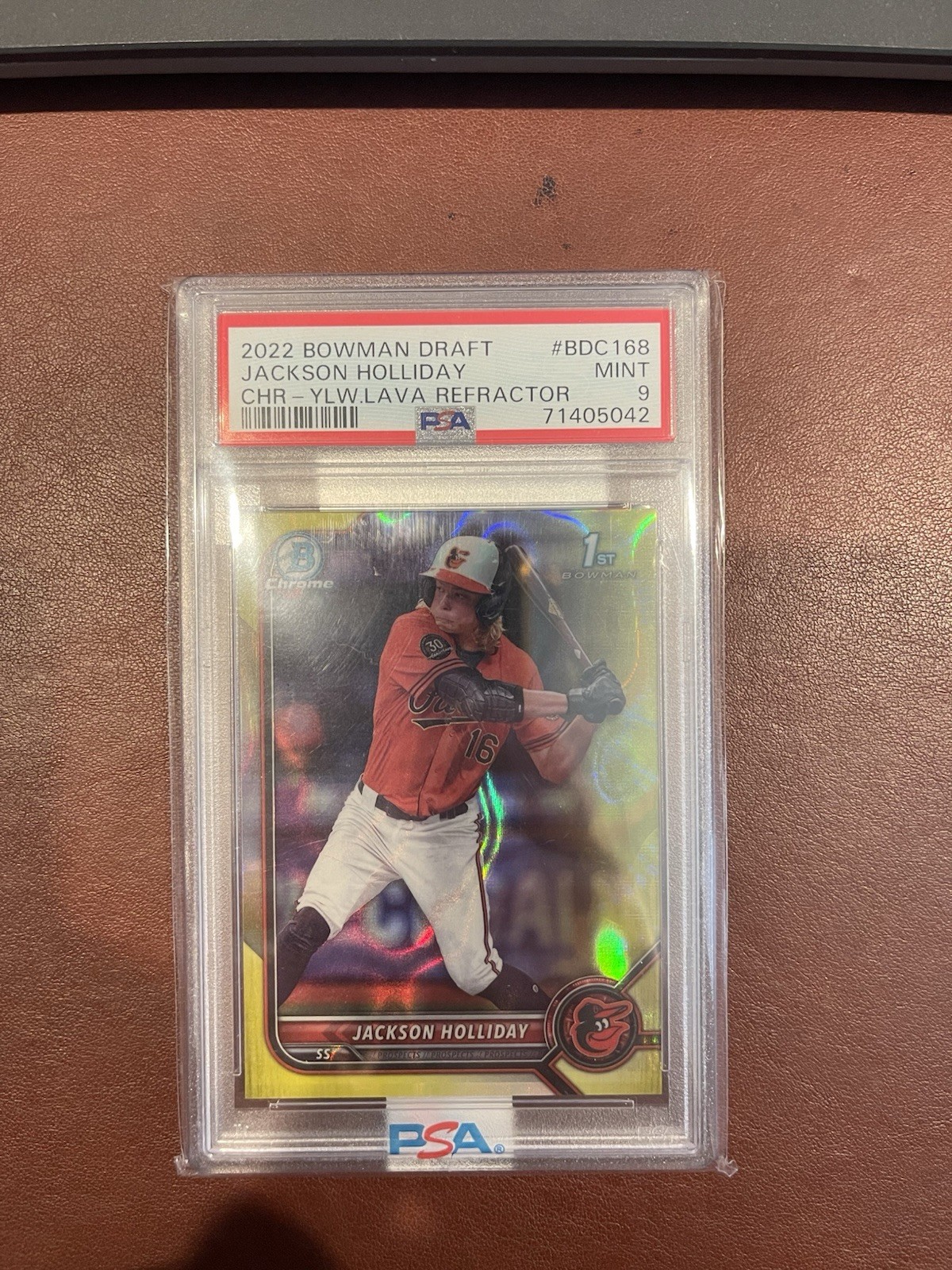 🔥2022 Bowman Chrome Jackson Holliday Yellow Lava/75 PSA 9 BDC-168 (RC) Orioles