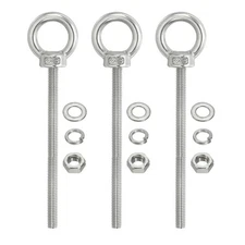 3Pcs M6 x 90mm 304 Stainless Steel Lifting Shoulder Eye Bolt with Nuts Washers