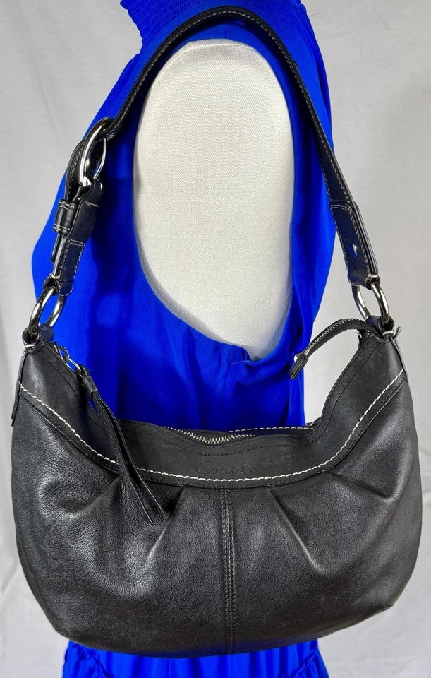 😎😎😎VINTAGE COACH CUBO NEGRO HOBO cuero de vaca LTR HEBILLA PLATEADA herrajes F13730 Foto 3 de 4