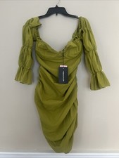 PrettyLittleThing Women’s Ruched Bodycon Olive Color Summer Dress Size- US 10
