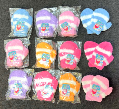 12 Pair Kids Fuzzy Mittens, Warm Soft Mitten Toddlers Children, Bulk (Assorted)