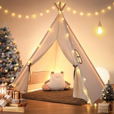 besrey Kids Tent, Teepee Play Tent with Lights and Padded Mat, Portable Cotto...