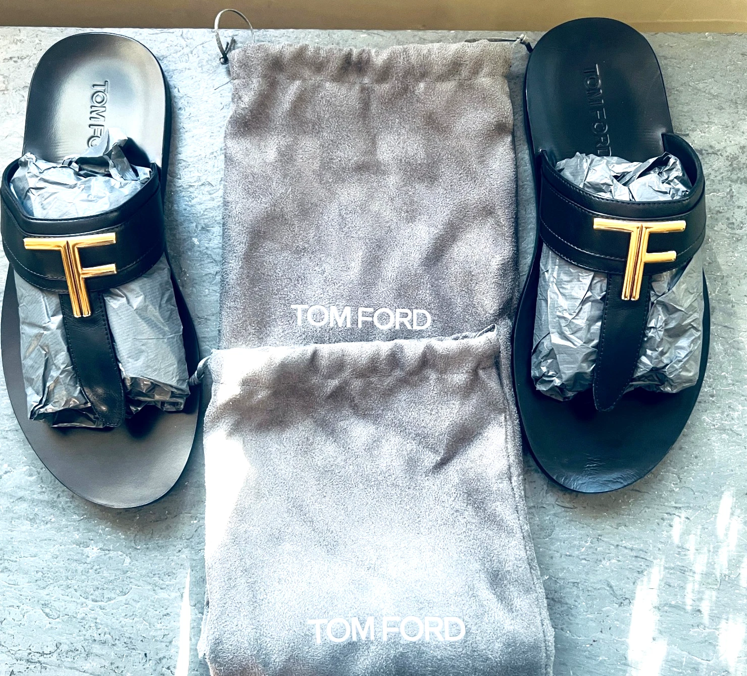 Tom Ford — NIB TOM FORD BOS TAURUS Black Leather Sandals J1307T LCL075