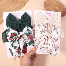 2Pcs Solid Bowknot Hair Clips Cute Print Bow Duckbill Barrettes Girls Accessorie