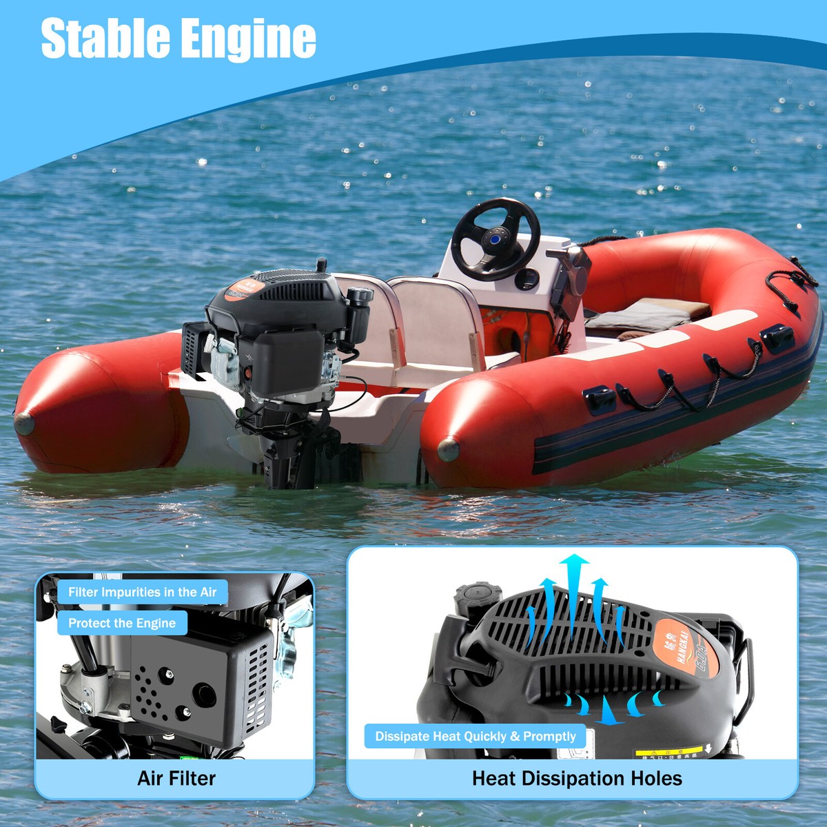 6HP Outboard Motor Engine Fishing Boat 4-Stroke HANGKAI Engine Air Cooling Motor - View #2