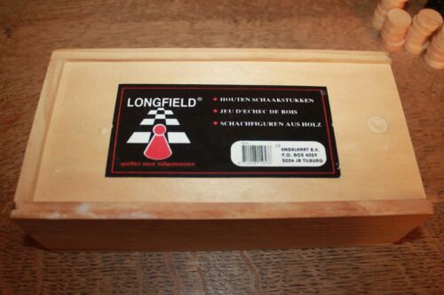 schöne Longfield Schachfiguren Holz, KH 75 mm, Schiebedeckel, 32 Figuren, braun - Bild 5 von 5