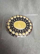 Metal Belt Buckle W/Beige Small Oval Stones 1 Large Beige Center Stone