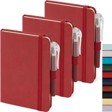 3 Pack Pocket Notebook Journal Leather Hardcover Mini Notepads w/ Pens for Work